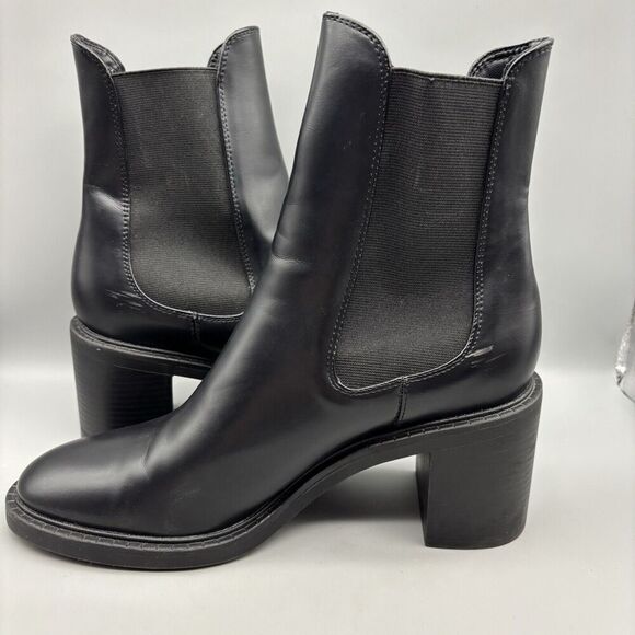 Zara Ankle Boots Women’s Size 40 US 9 Black Leather Pull On Block Heel - Picture 9 of 15